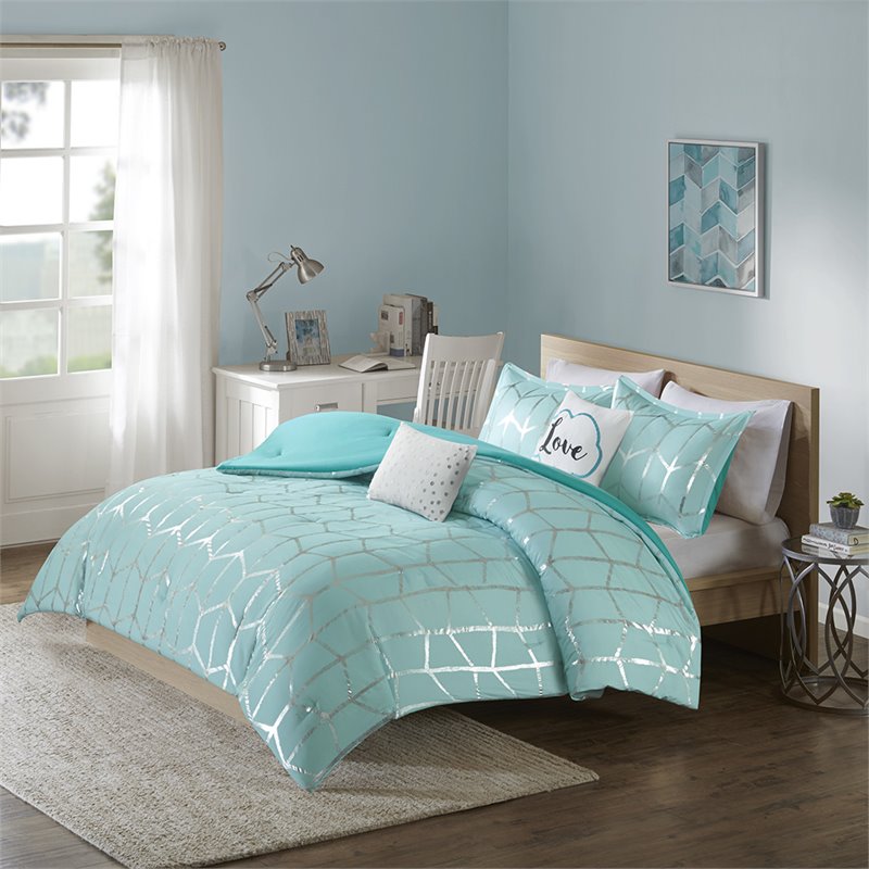 Pemberly Row 5-piece Polyester Microfiber Comforter Set in Blue