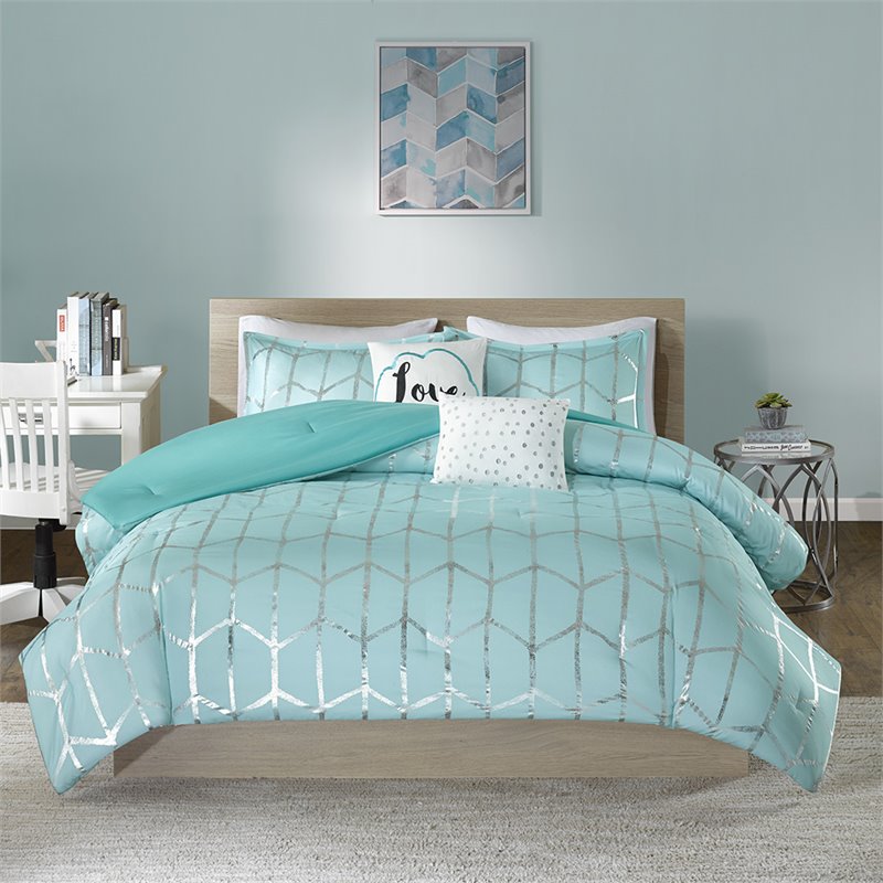 Pemberly Row 5-piece Polyester Microfiber Comforter Set in Blue