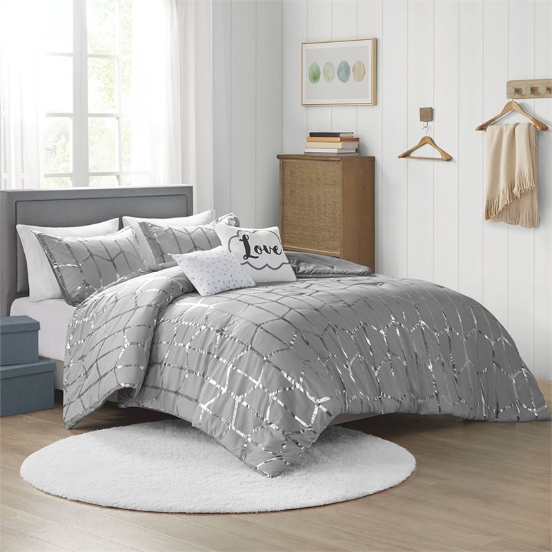 Pemberly Row 5-piece Polyester Microfiber Comforter Set in Gray