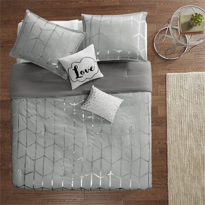 Pemberly Row 5-piece Polyester Microfiber Comforter Set in Gray