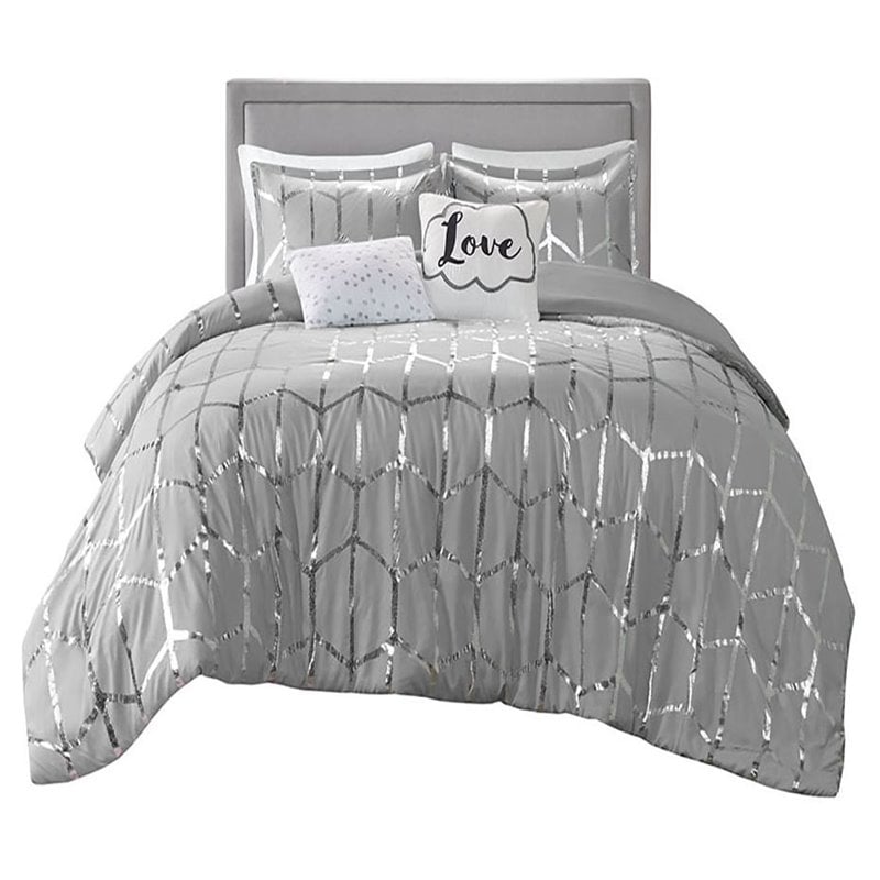Pemberly Row 5-piece Polyester Microfiber Comforter Set in Gray