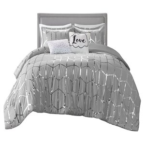 Pemberly Row 5-piece Polyester Microfiber Comforter Set in Gray