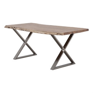 Pemberly Row Contemporary 70&quot Wood and Metal Dining Table in Brown
