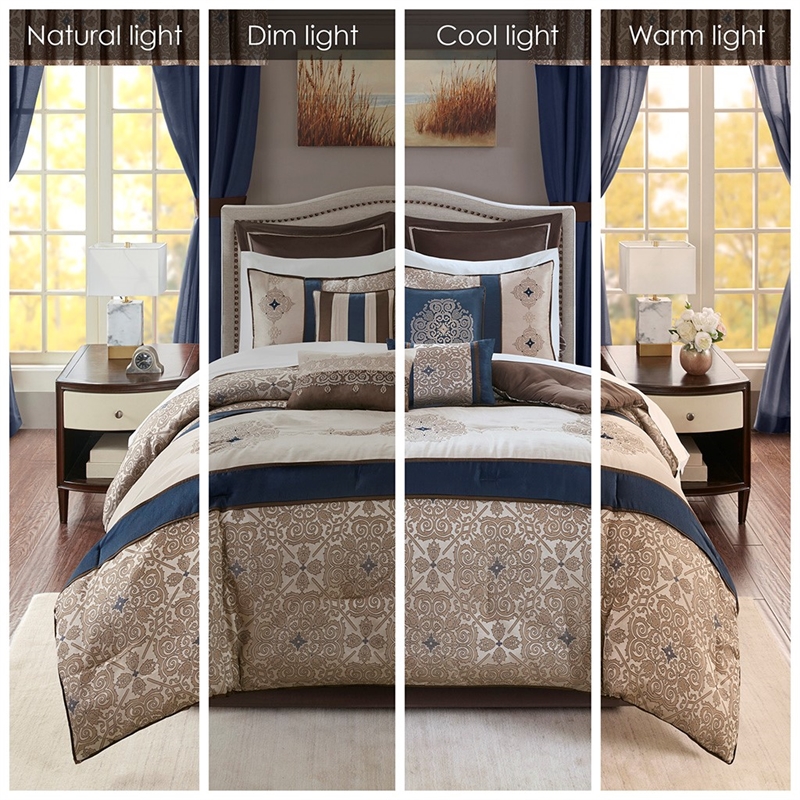 Pemberly Row Contemporary 24 Piece Room In a Bag in Navy Finish