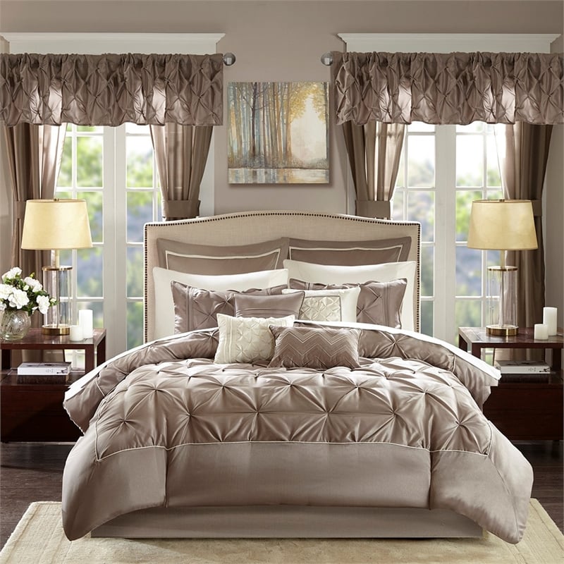 Pemberly Row Contemporary Fabric 24 Piece Room in a Bag in Taupe