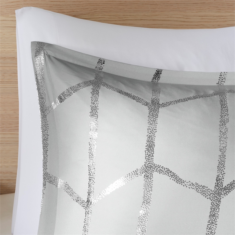 Pemberly Row Metallic Printed Comforter Set in Grey and Silver