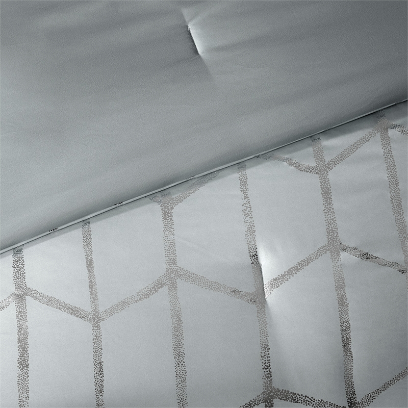 Pemberly Row Metallic Printed Comforter Set in Grey and Silver
