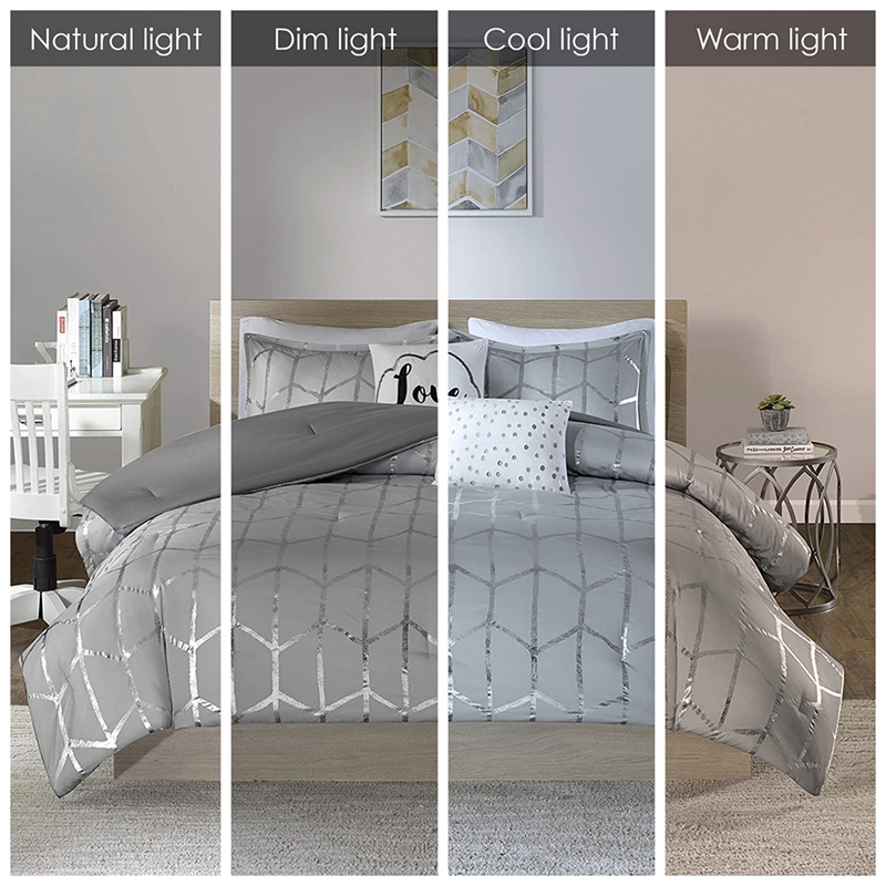 Pemberly Row Metallic Printed Comforter Set in Grey and Silver