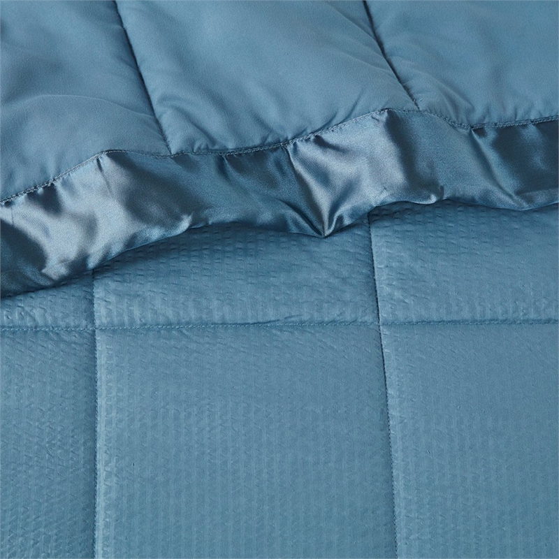 Pemberly Row Fabric Down Alternative Blanket with Satin Trim in Slate Blue