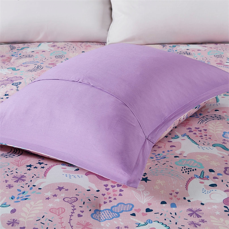 Pemberly Row Unicorn Contemporary Cotton Comforter Set in Pink