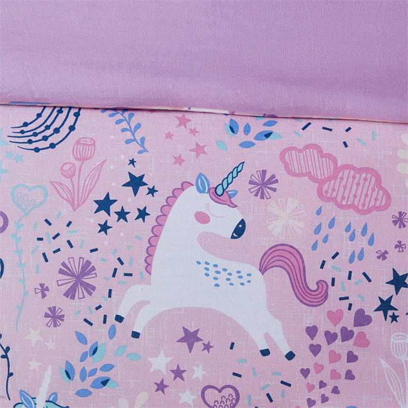 Pemberly Row Unicorn Contemporary Cotton Comforter Set in Pink
