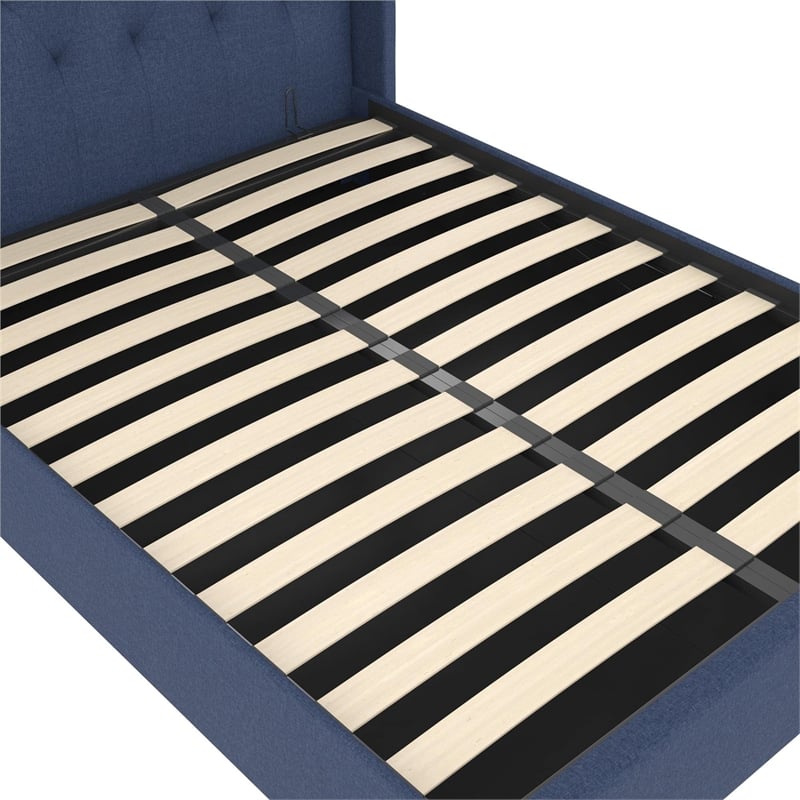 Pemberly Row Contemporary Lift Up Storage Queen Bed Frame in Blue Linen