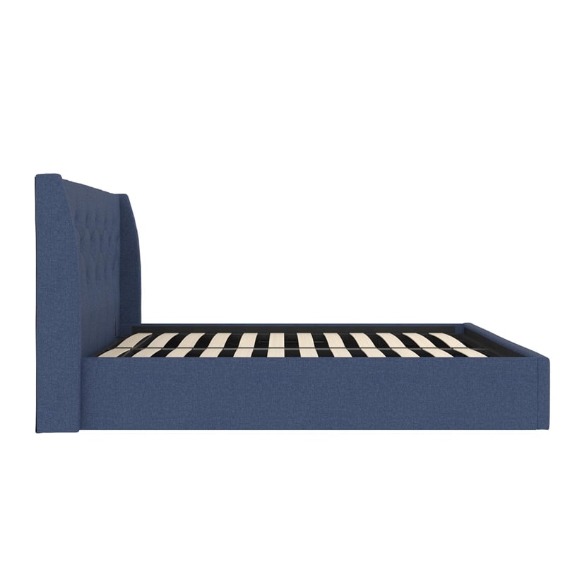 Pemberly Row Contemporary Lift Up Storage Queen Bed Frame in Blue Linen