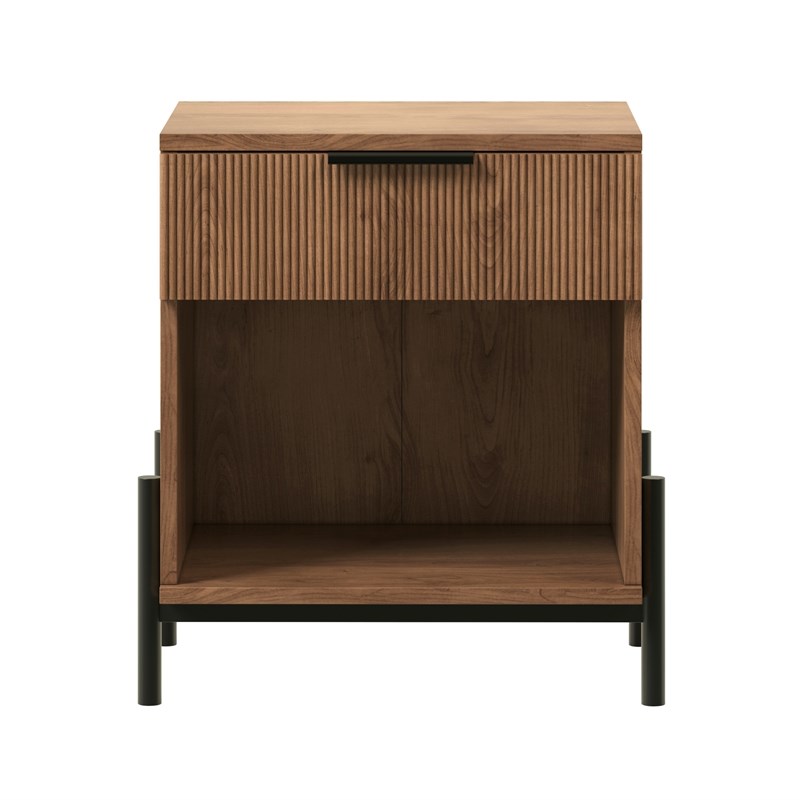 Pemberly Row Contemporary 1-Drawer Wood Nightstand in Mocha Finish