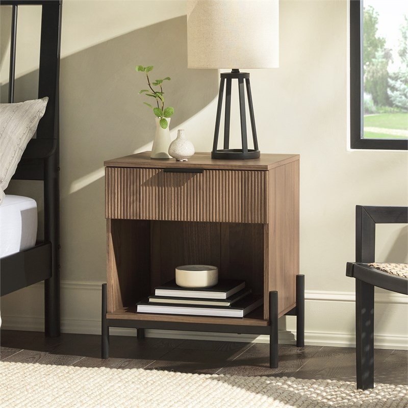 Pemberly Row Contemporary 1-Drawer Wood Nightstand in Mocha Finish