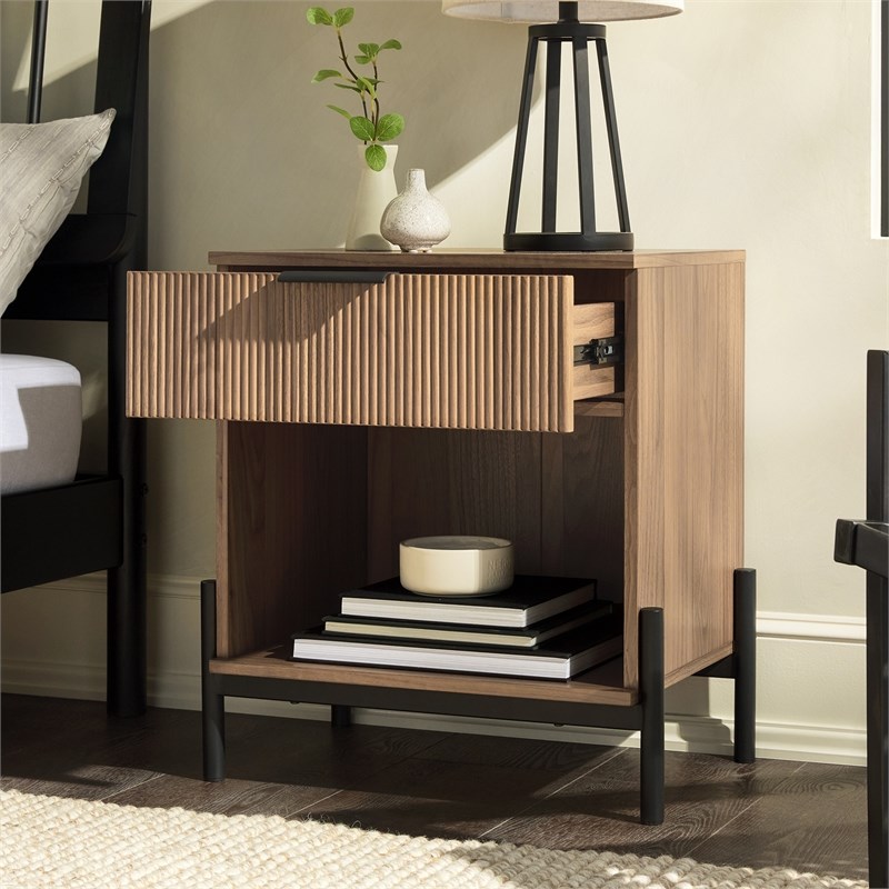 Pemberly Row Contemporary 1-Drawer Wood Nightstand in Mocha Finish