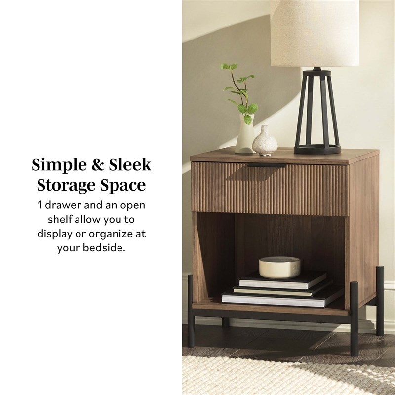 Pemberly Row Contemporary 1-Drawer Wood Nightstand in Mocha Finish