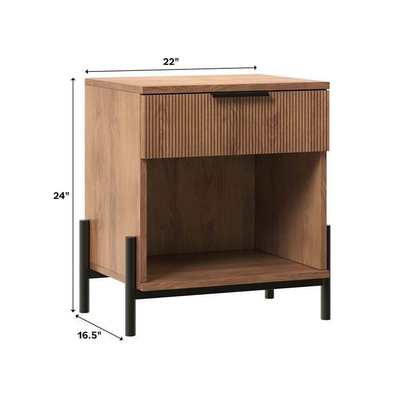 Pemberly Row Contemporary 1-Drawer Wood Nightstand in Mocha Finish
