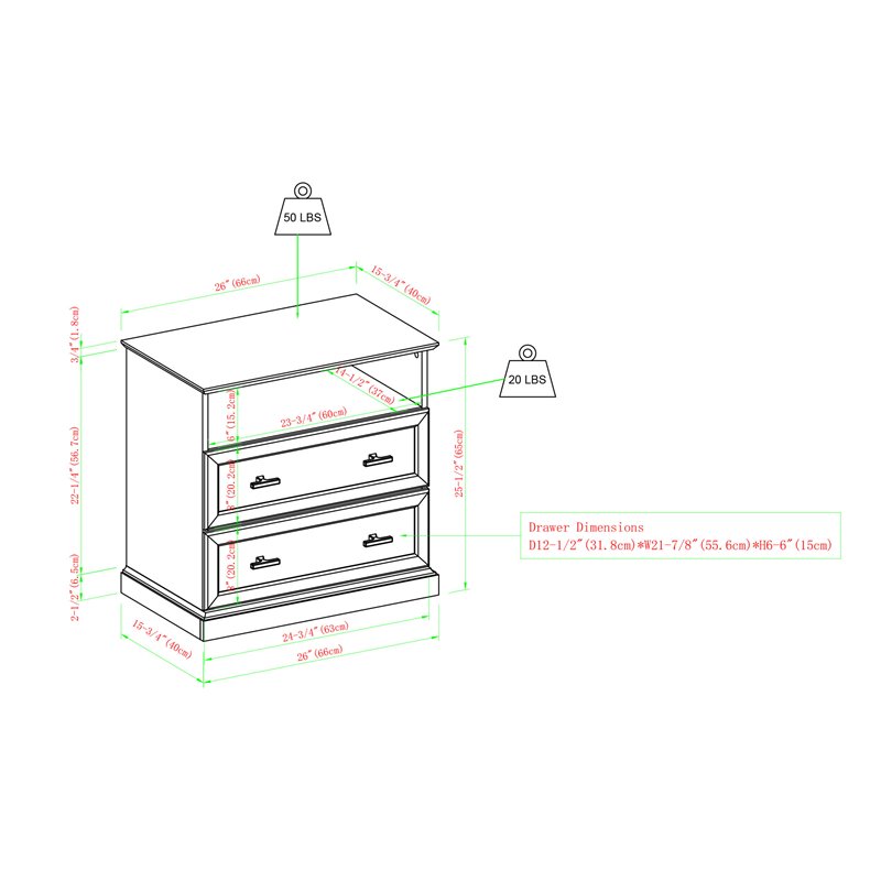 Pemberly Row Contemporary 2-Drawer Nightstand Set in White Oak