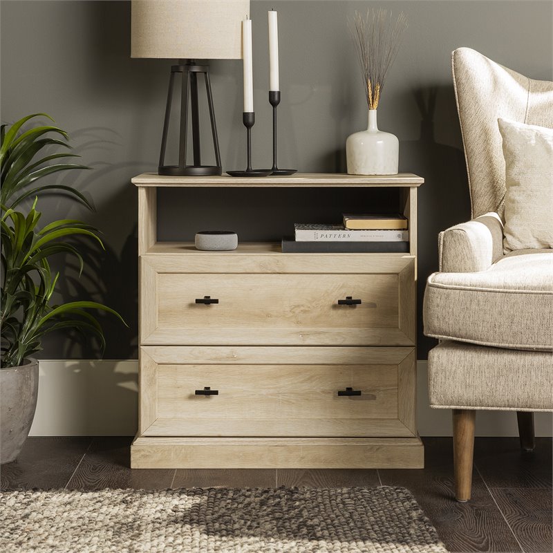 Pemberly Row Contemporary 2-Drawer Nightstand Set in White Oak