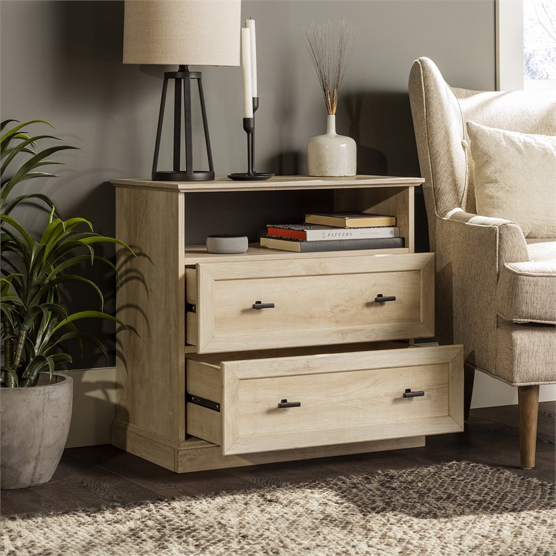Pemberly Row Contemporary 2-Drawer Nightstand Set in White Oak