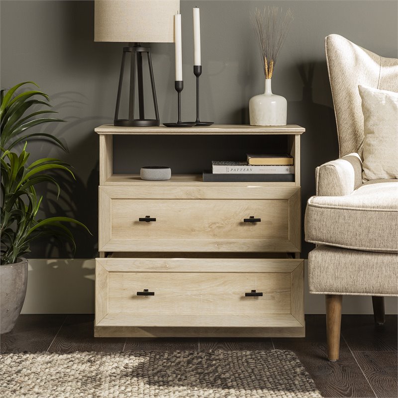 Pemberly Row Contemporary 2-Drawer Nightstand Set in White Oak