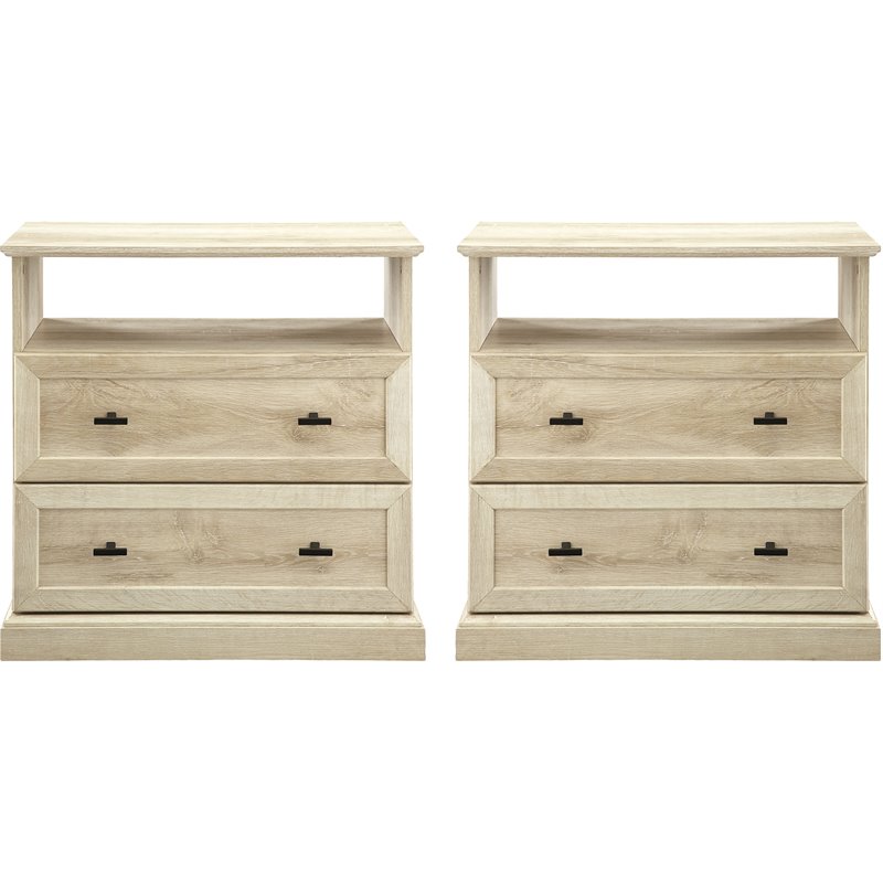 Pemberly Row Contemporary 2-Drawer Nightstand Set in White Oak