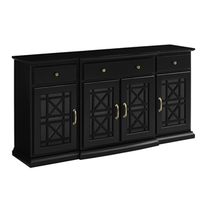 Pemberly Row Contemporary 60&quot Curved Tiered Fretwork Sideboard in Black