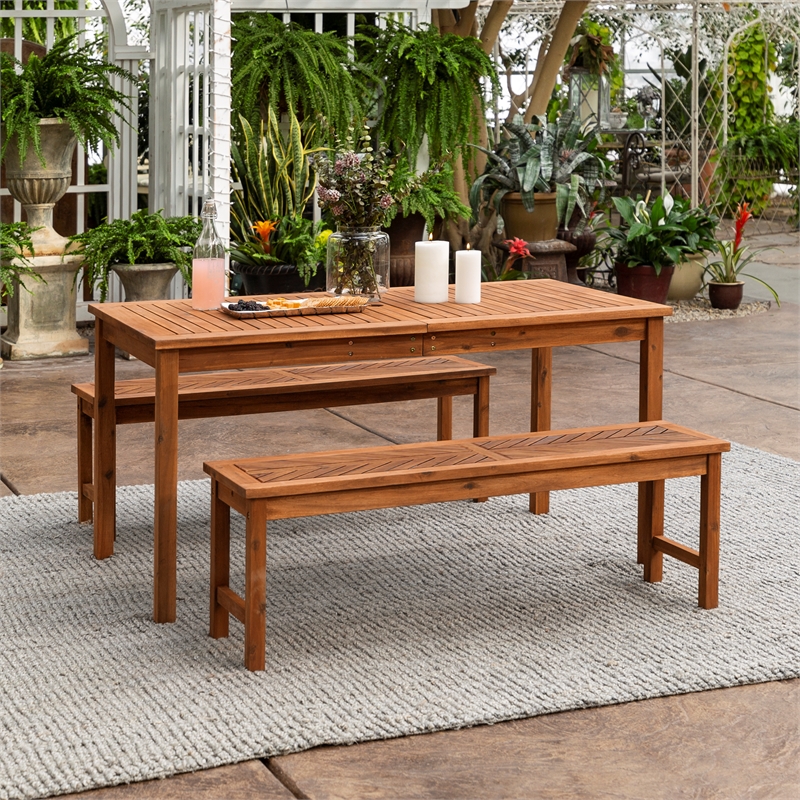 Pemberly Row 3-Piece Chevron Outdoor Patio Dining Set in Brown