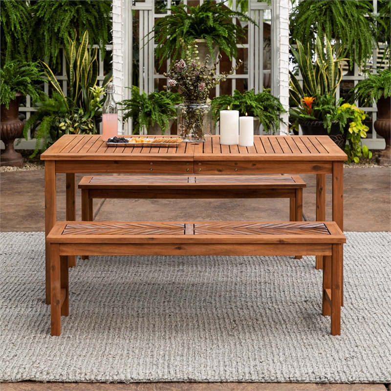 Pemberly Row 3-Piece Chevron Outdoor Patio Dining Set in Brown