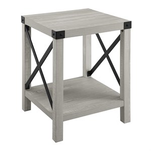 Pemberly Row Metal X-Shaped Frame Rustic Wood End Table in Stone Gray