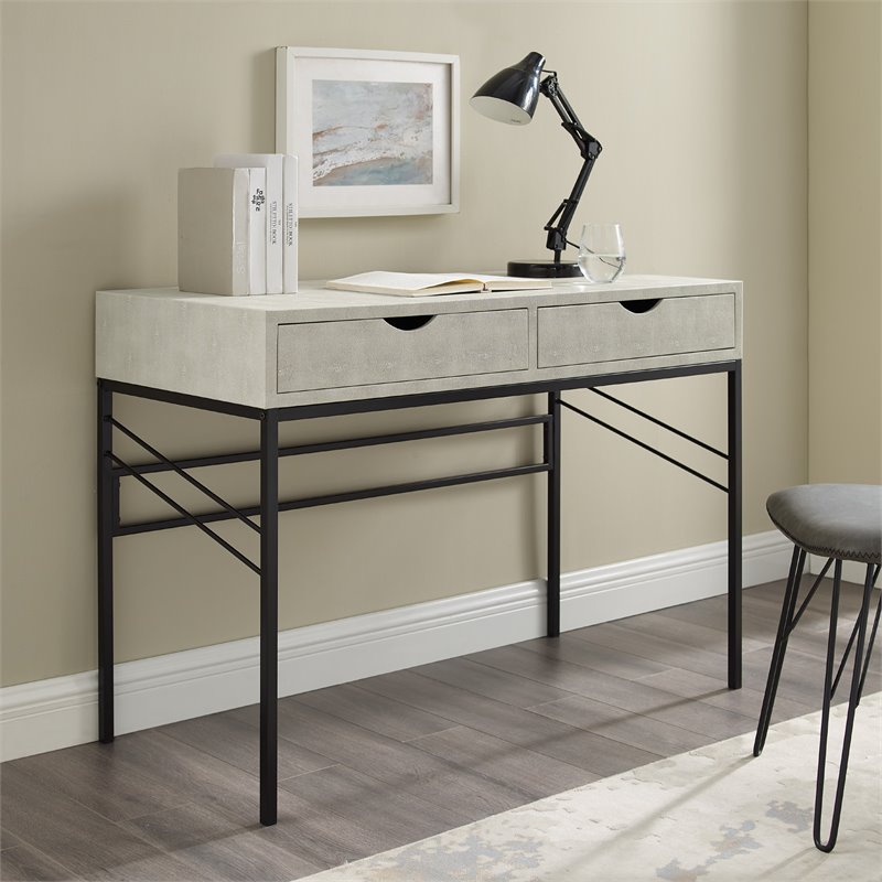 Pemberly Row 2-Drawer Modern Engineered Wood Writing Desk in Off White