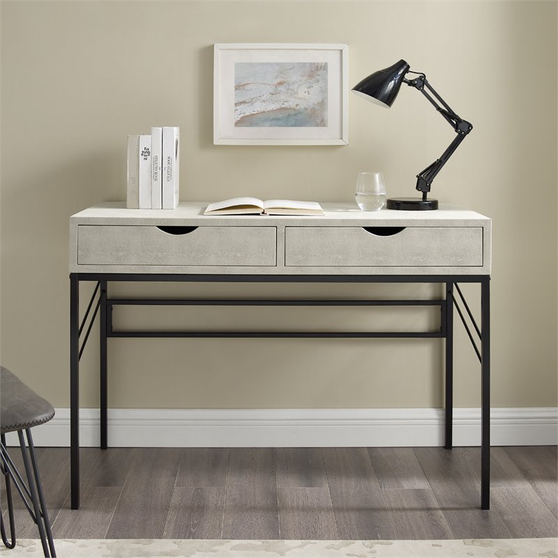 Pemberly Row 2-Drawer Modern Engineered Wood Writing Desk in Off White