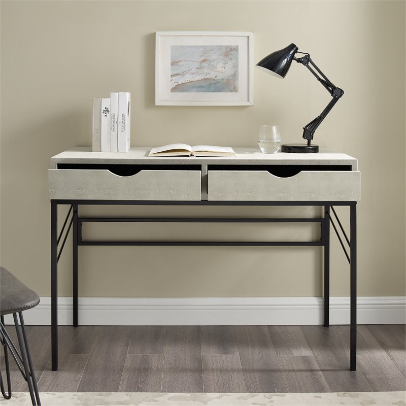 Pemberly Row 2-Drawer Modern Engineered Wood Writing Desk in Off White