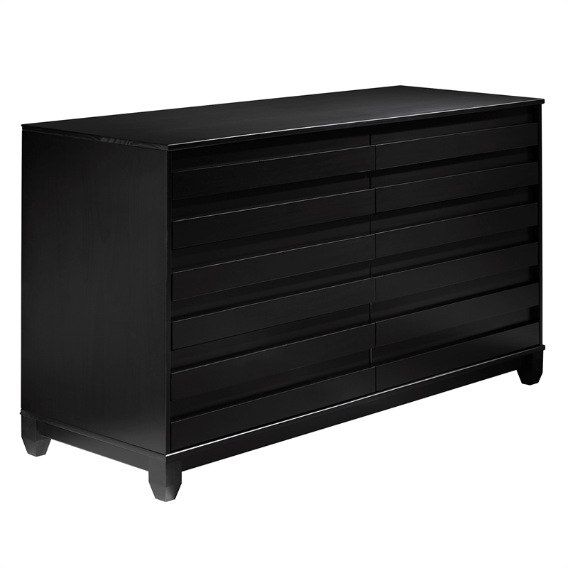 Pemberly Row Modern Channel Pull 6-Drawer Solid Wood Dresser 58 Inch Black