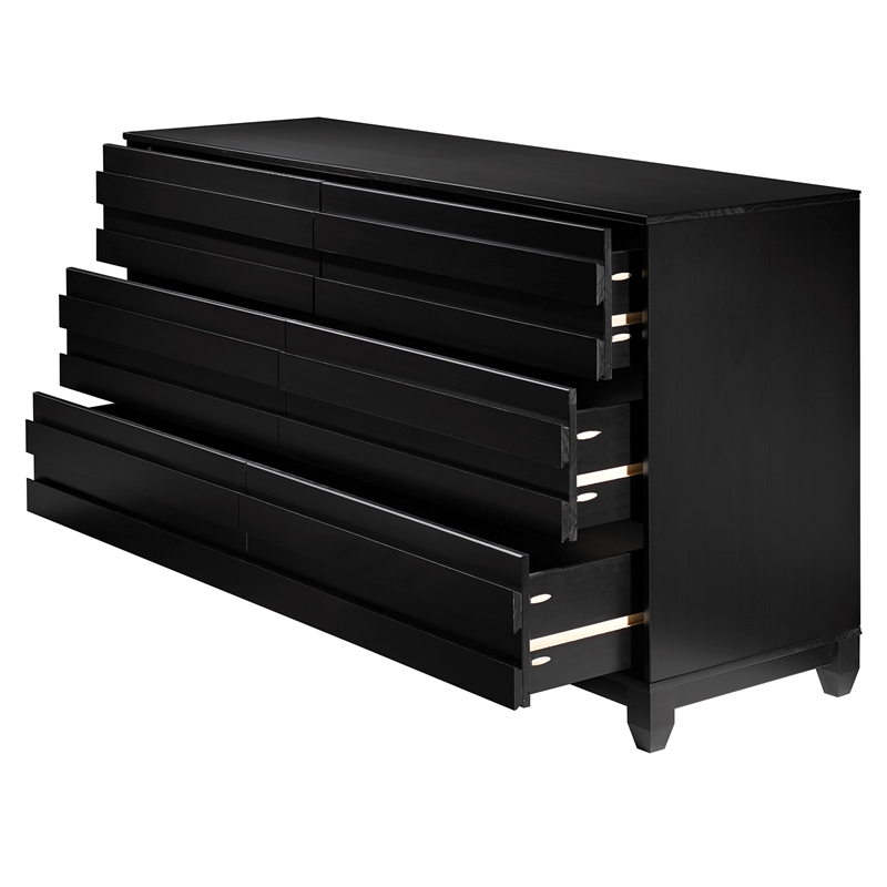 Pemberly Row Modern Channel Pull 6-Drawer Solid Wood Dresser 58 Inch Black