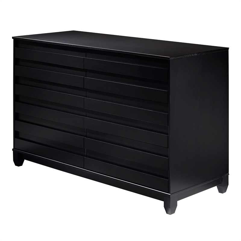 Pemberly Row Modern Channel Pull 6-Drawer Solid Wood Dresser 58 Inch Black