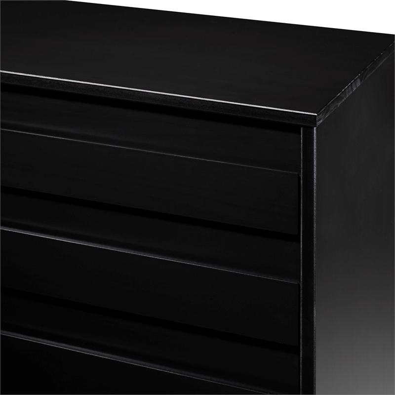 Pemberly Row Modern Channel Pull 6-Drawer Solid Wood Dresser 58 Inch Black