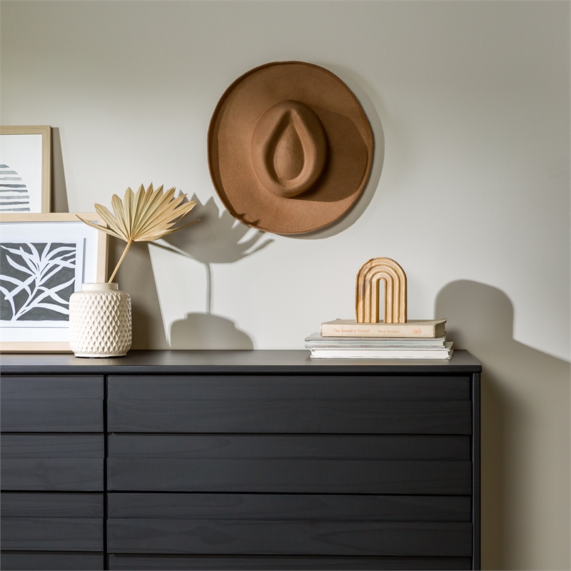 Pemberly Row Modern Channel Pull 6-Drawer Solid Wood Dresser 58 Inch Black