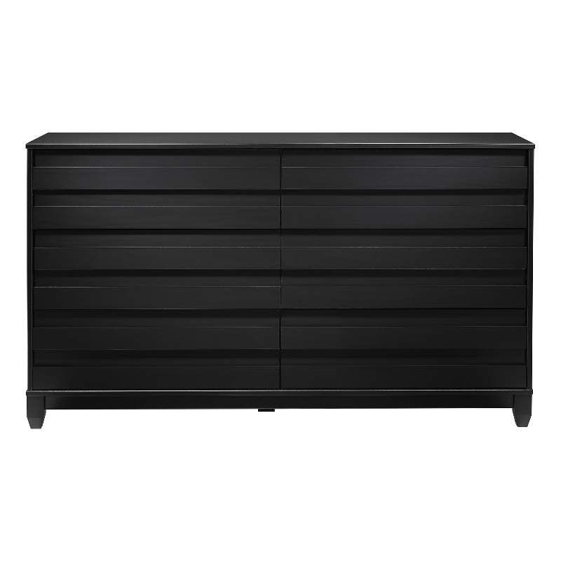 Pemberly Row Modern Channel Pull 6-Drawer Solid Wood Dresser 58 Inch Black