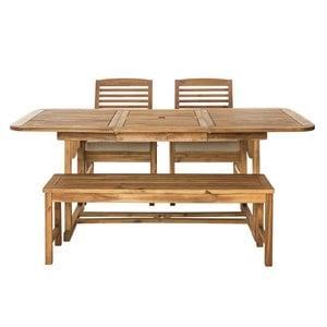 Pemberly Row 4-Piece Patio Dining Table Set with Butterfly Extension in Brown