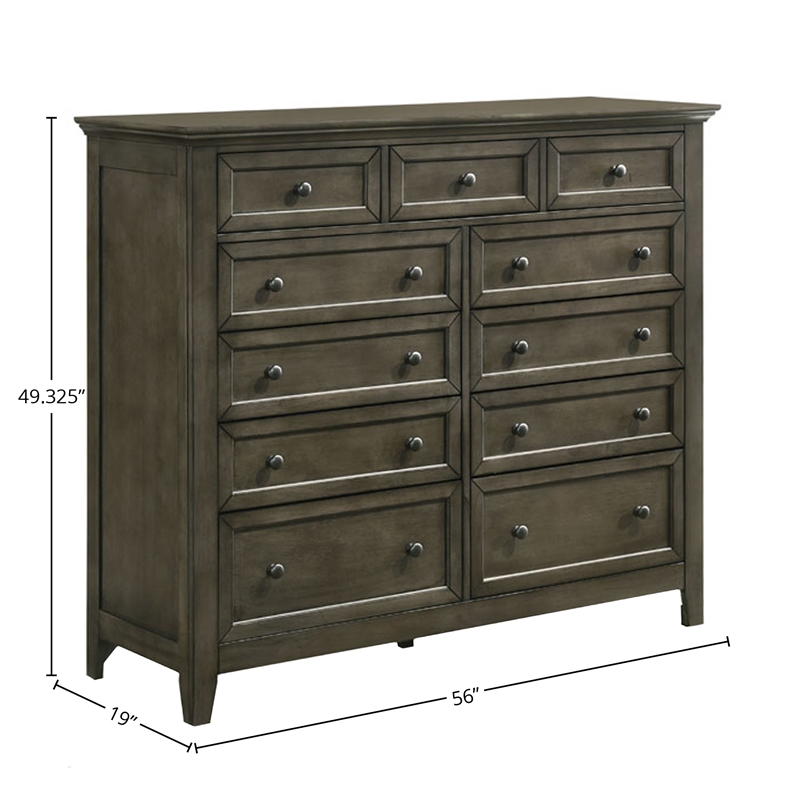 Pemberly Row Transitional 11-Drawer Solid Wood Gentlemen's Chest Gray