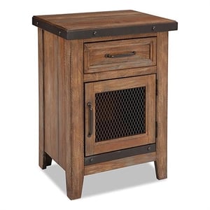 Pemberly Row 1-Drawer Solid Pine and Pine Veneer Wood Nightstand in Brown