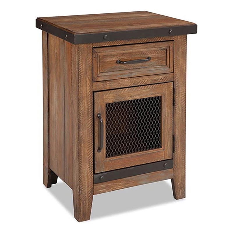 Pemberly Row 1-Drawer Solid Pine and Pine Veneer Wood Nightstand in Brown