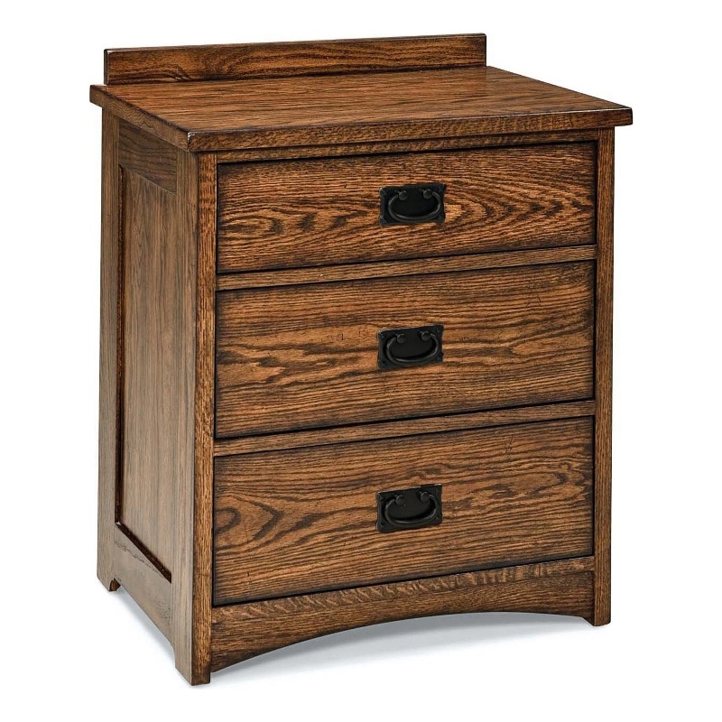 Pemberly Row Traditional 3-Drawer Solid Oak Wood Nightstand in Brown