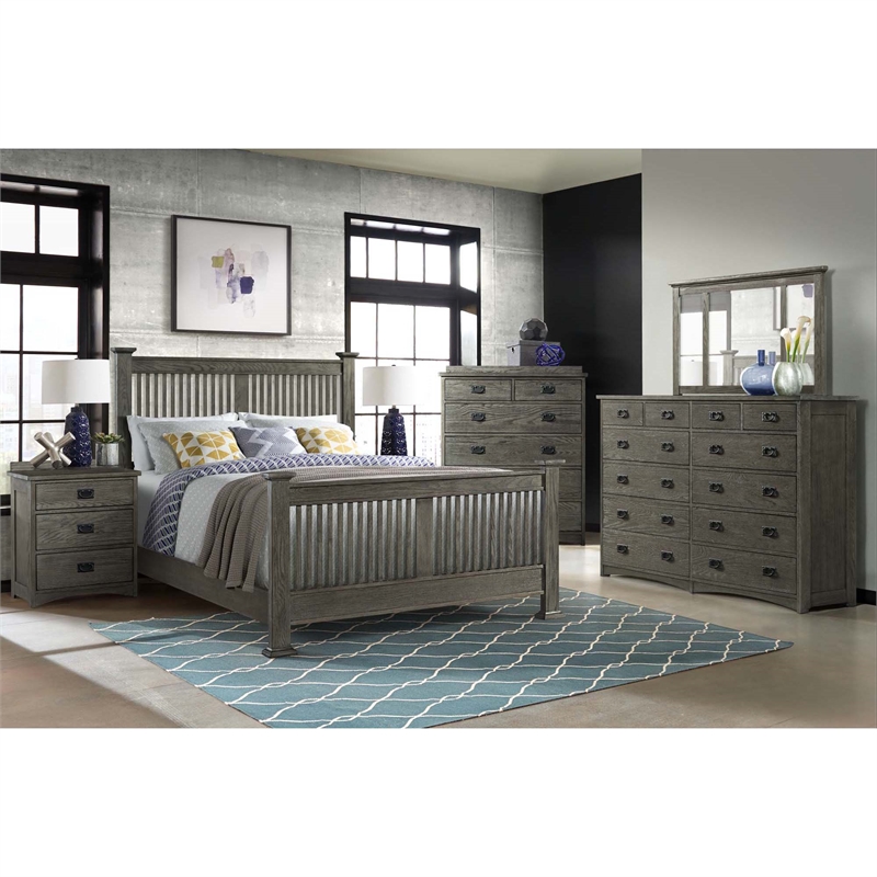Pemberly Row Traditional 3-Drawer Solid Oak  Wood Nightstand in Pewter