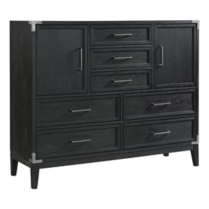 Pemberly Row 7-Drawer Oak Veneer Wood Master Chest in Weathered Black