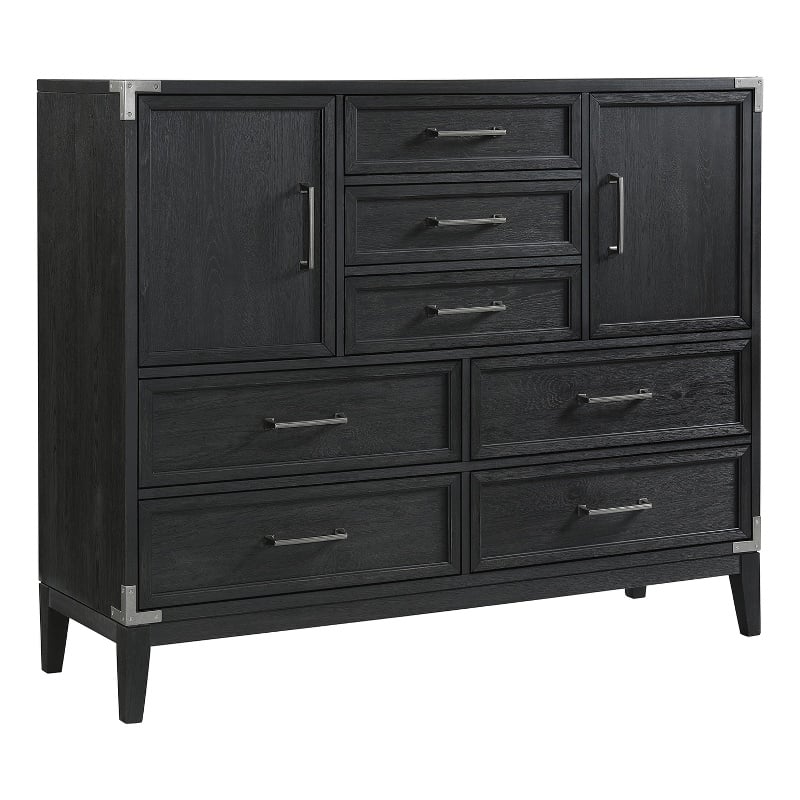 Pemberly Row 7-Drawer Oak Veneer Wood Master Chest in Weathered Black