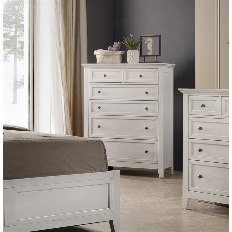 Pemberly Row 6-Drawer Solid Wood Standard Chest in Rustic White