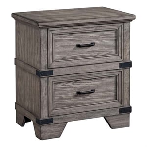 Pemberly Row 2-Drawer Oak Veneer Wood Nightstand in Steel Gray